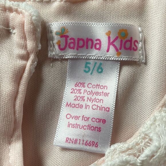 Japna Kids White and Pale Pink Embroidered Floral Dress - Picture 2 of 5